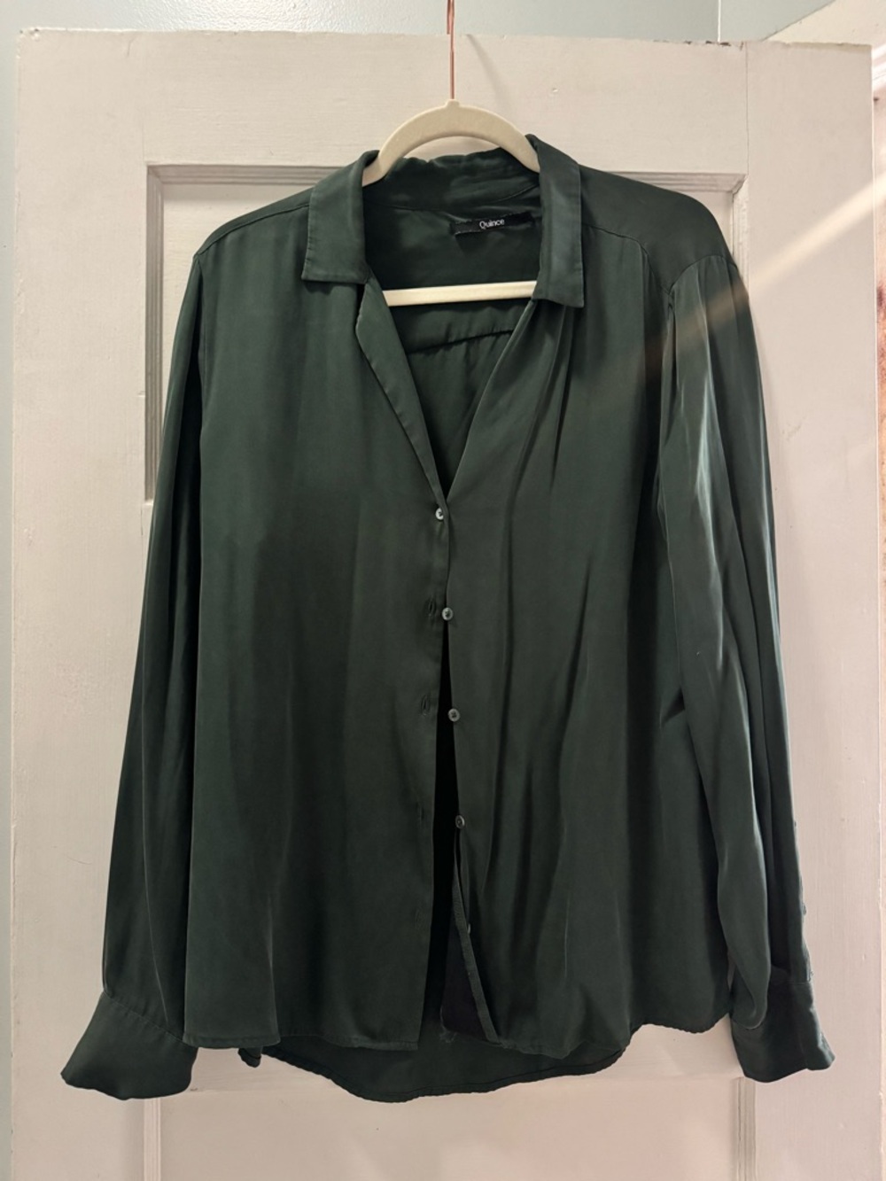 Silk Dark Green Button-Front Shirt - Picture 2 of 2